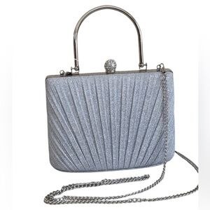 NWT D’Margeaux Silver Glitter Evening Clutch Top Handle Crossbody Formal Bag